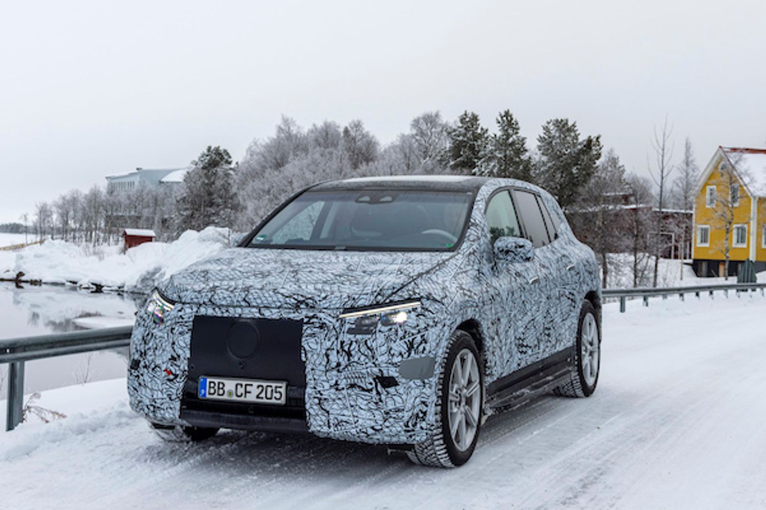 Mercedes EQS SUV  disguised prototype in snow, winter testing